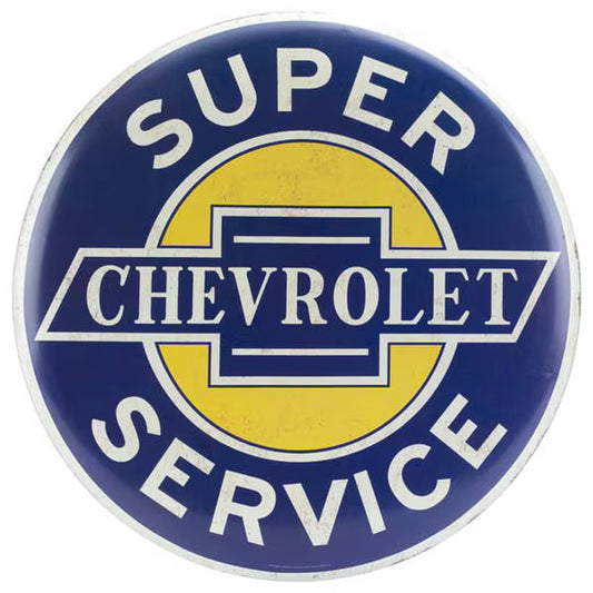 Chevrolet Super Service Large Round Metal Button Tin Sign