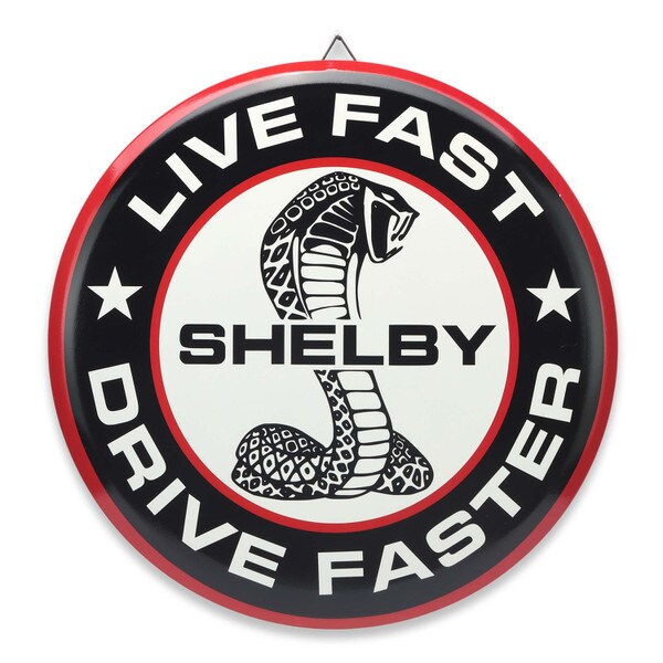 Open Road Brands Shelby Live Fast Drive Faster Button Round Metal Sign