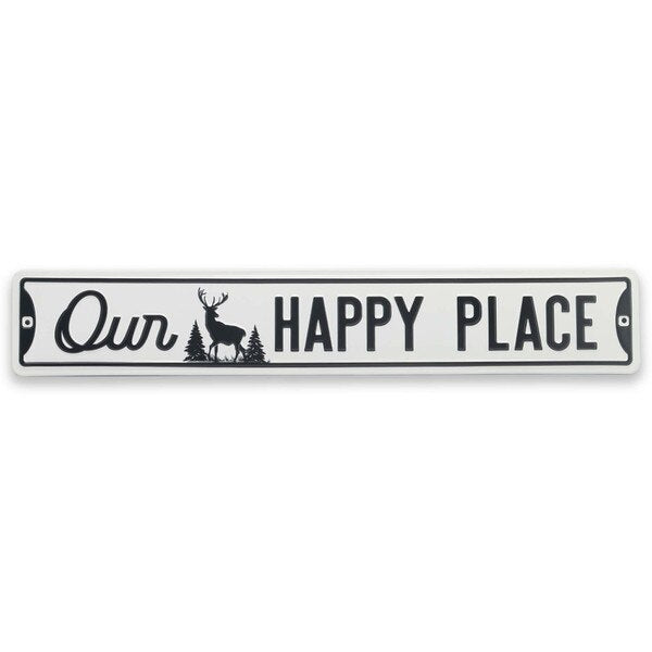 Our Happy Place Deer Silhouette Metal Street Sign