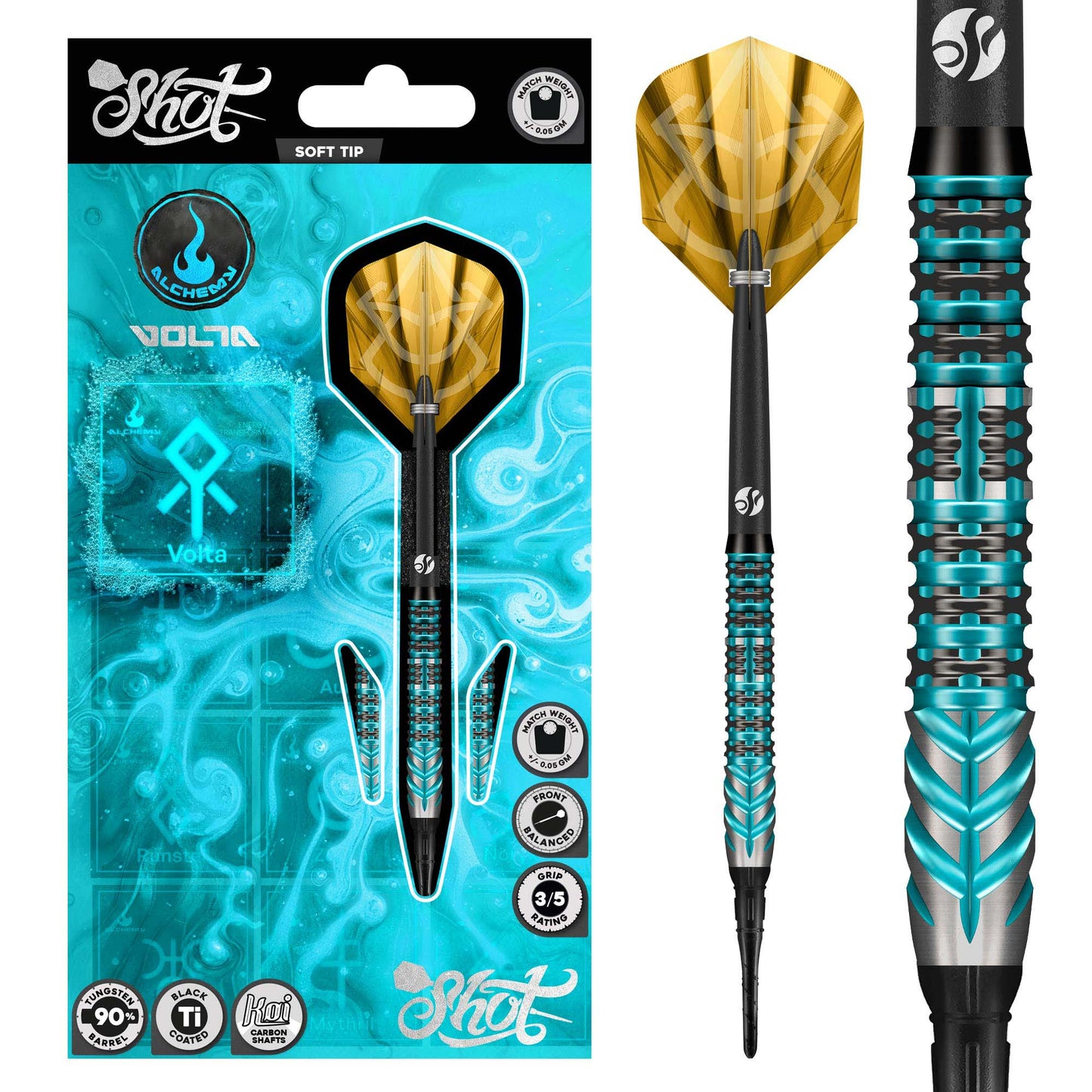 Shot Darts Alchemy Volta Soft Tip Dart Set - 90% Tungsten Barrels - 20gm