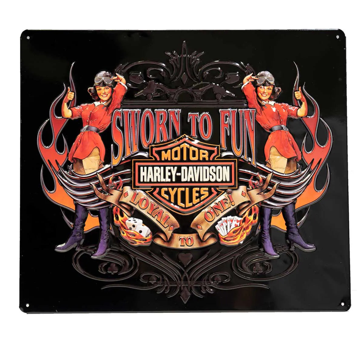 Harley Davidson Sworn to Fun Babes Tin Sign