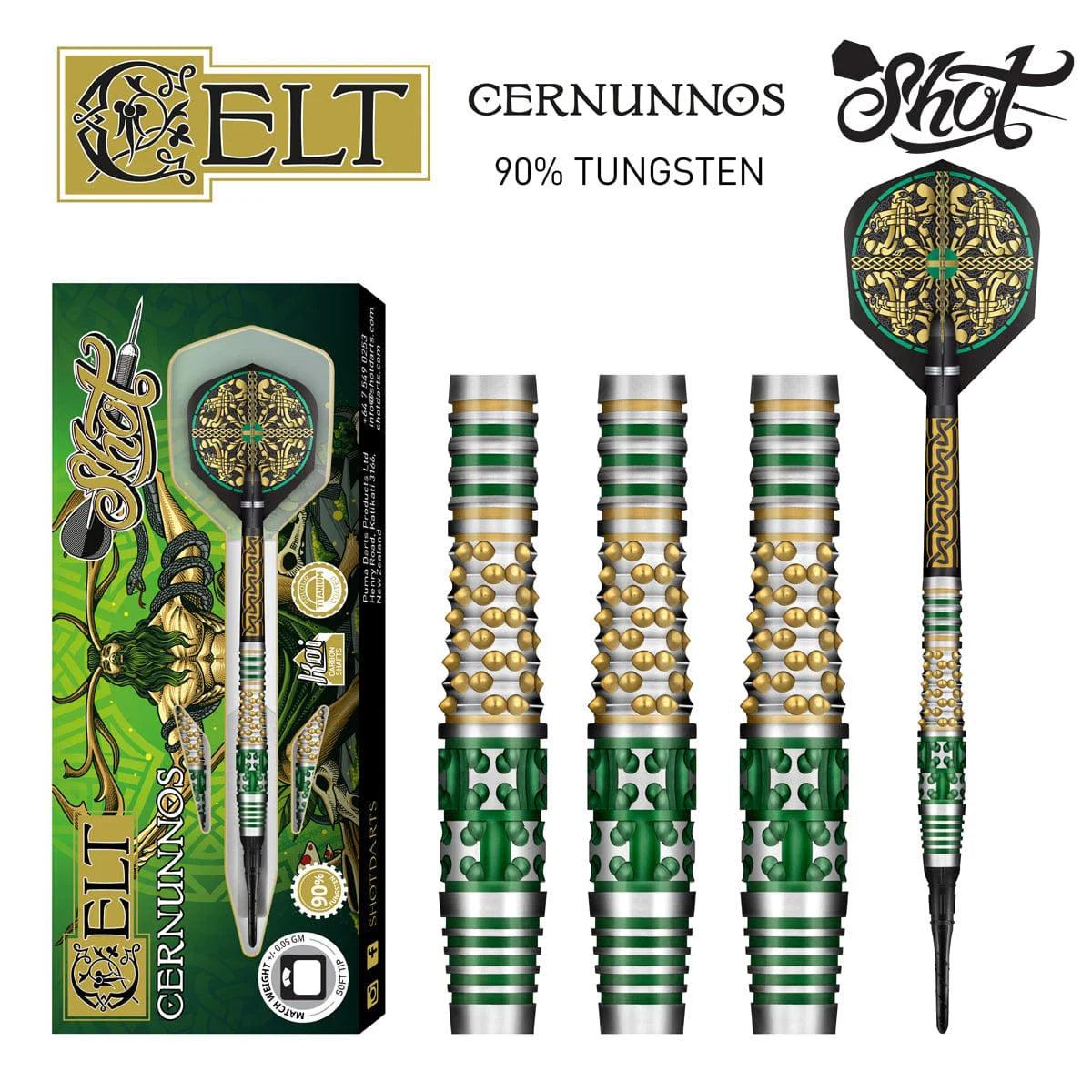 Shot Darts Celt Cernunnos Soft Tip Dart Set-90% Tungsten Barrels