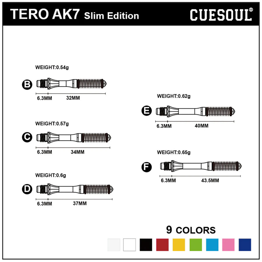Cuesoul Tero AK7 Slim Dart Shafts - C 34mm Navy Blue