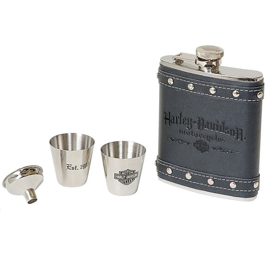 Harley Davidson Motorcycles Leather Embossed Flask Gift Set