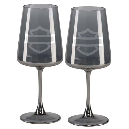 Harley Davidson Open B&S Smoke Grey Wine Glass Set