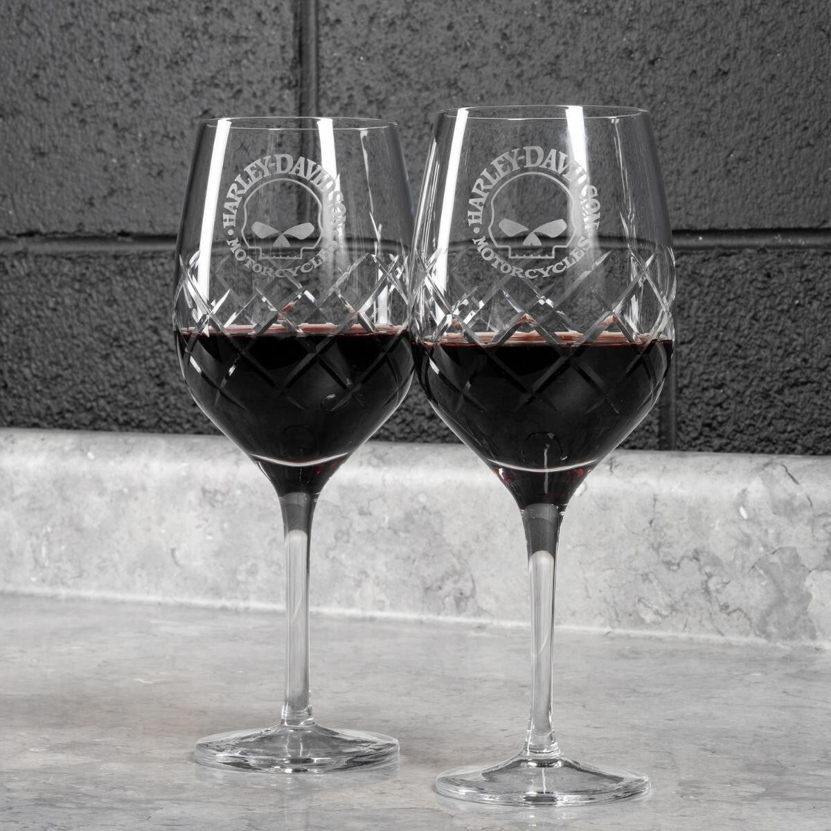 Harley Davidson Willie G. Skull Crystal Wine Glass Set