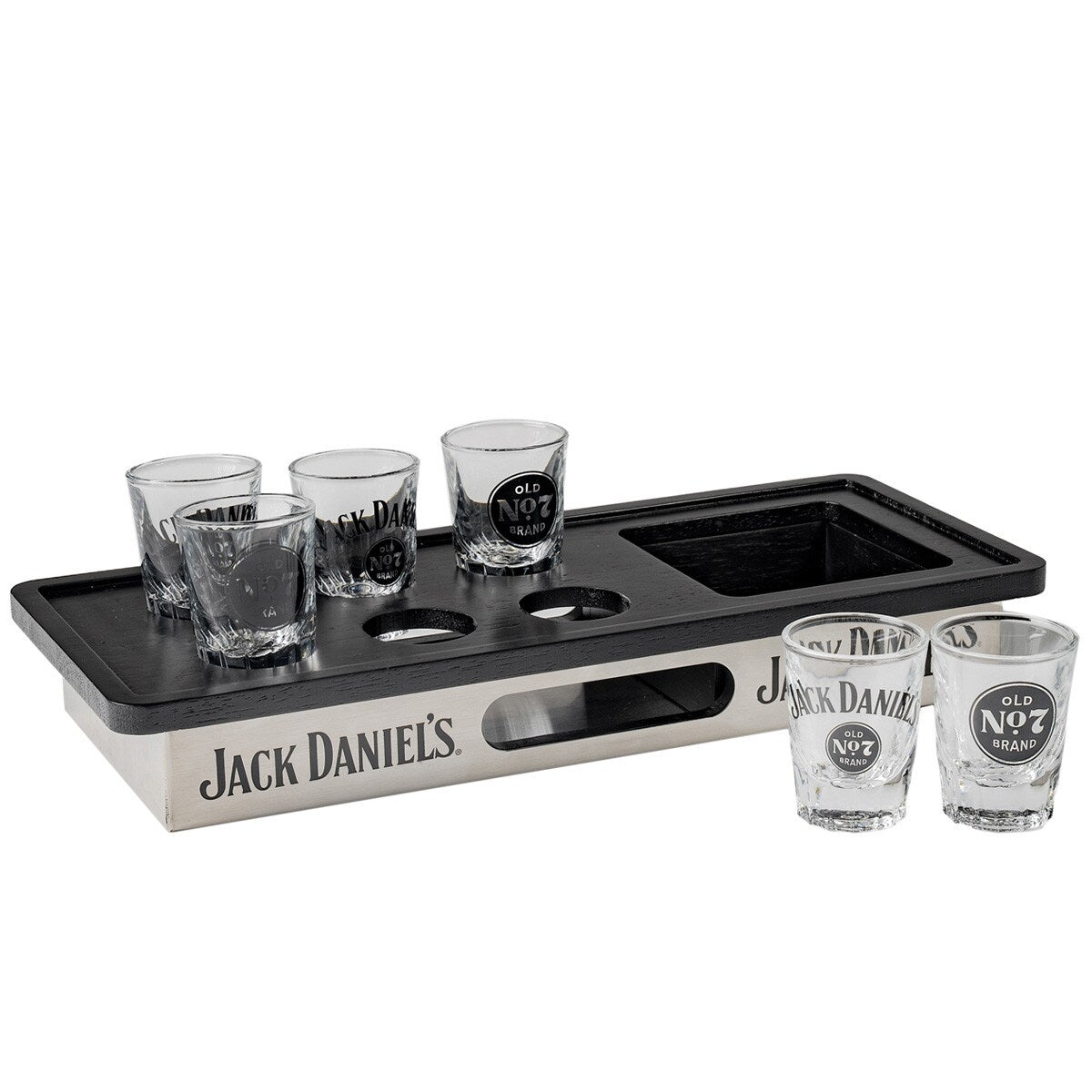 Jack Daniel's Bottle/Shot Glass Tray Set