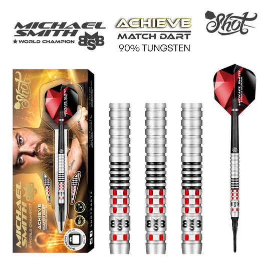 Shot Darts Michael Smith Achieve Soft Tip Dart Set - 90% Tungsten Centre Weighted - 20gm