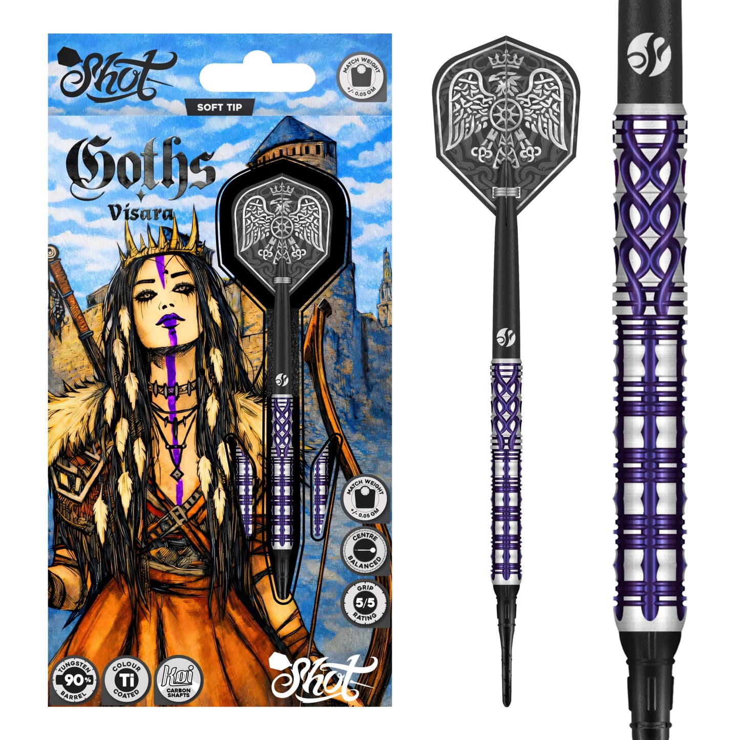 Shot Darts Goths Visara Soft Tip Dart Set 90% Tungsten Barrels - 20g