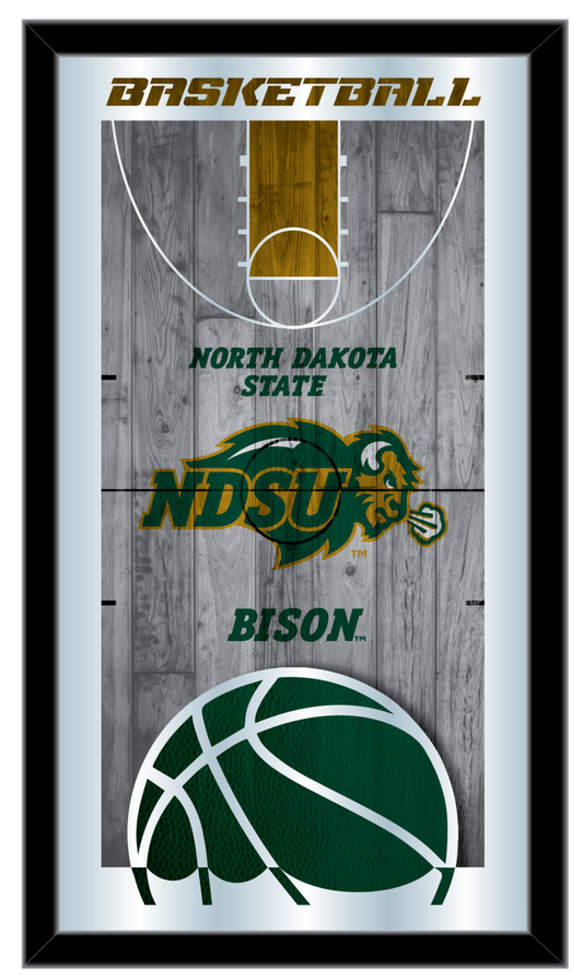 Front view of NDSU Bison basketball court-themed mirror, featuring the official logo, a testament to NDSU sports heritage and fandom.