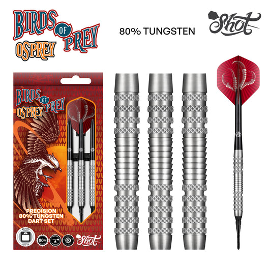Shot Darts Birds of Prey Osprey Soft Tip Dart Set  -80% Tungsten Barrels -18gm