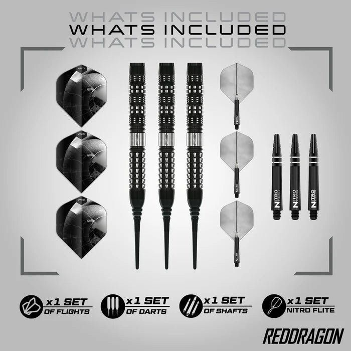 Red Dragon Recon Soft Tip Darts – Black & Silver Parallel - 18g