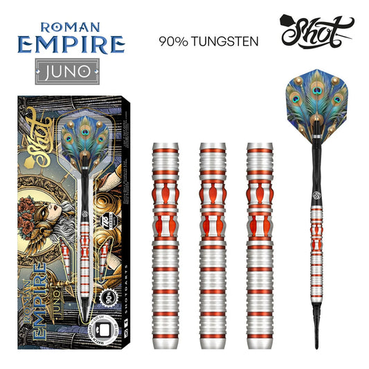 Shot Darts Roman Empire Juno Soft Tip Dart Set-90% Tungsten Barrels