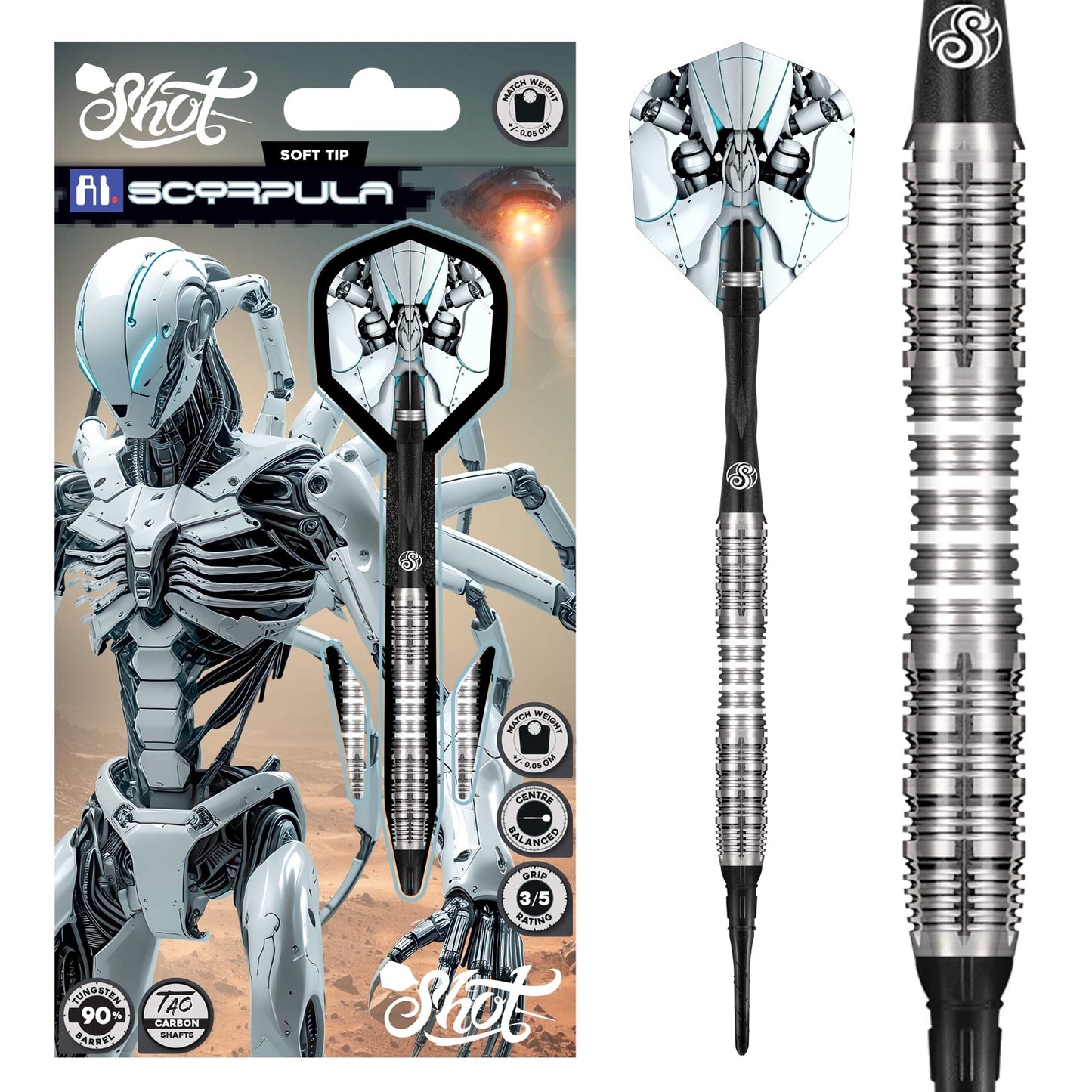 AI Scorpula Soft Tip Dart Set-90% Tungsten Barrels-20gm