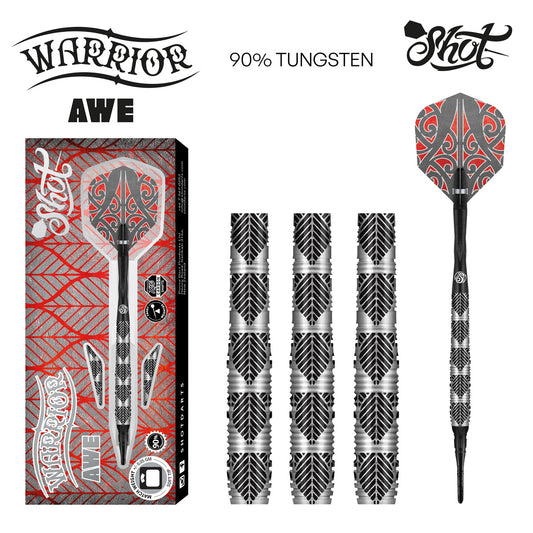 Shot Darts Warrior Awe Soft Tip Dart Set-90% Tungsten Barrels-18gm