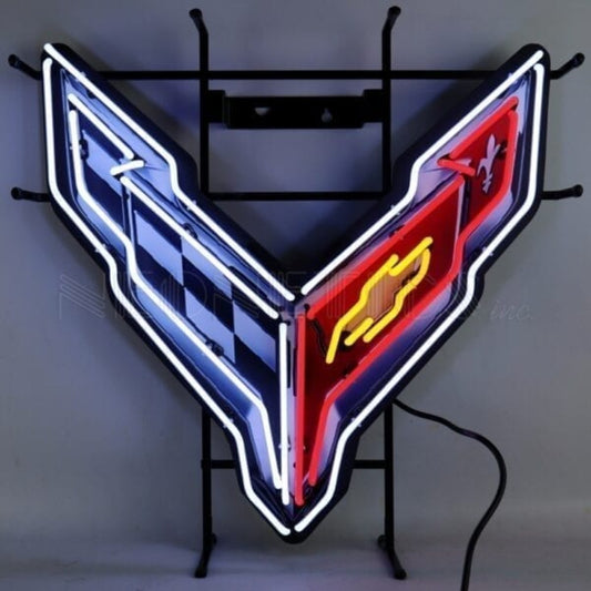 24-inch Corvette C8 Neon Sign showcasing the modern Corvette logo in bright neon colors.