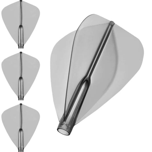 A trio of Fit Flight Air Dart Flights in a Kite Smoke style, featuring a sleek, translucent grey design with a lightweight and durable build.