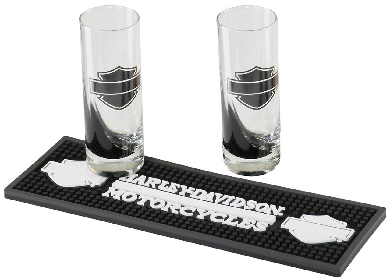 Harley Davidson Silhouette Bar & Shield Shooter Set w/Beverage Mat