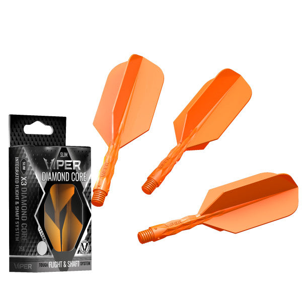 Viper Diamond Core Integrated Dart Flight & Shaft System - Short Shaft, Slim Flight - Neon Orange