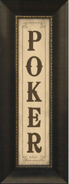 Vintage-style vertical 'Poker' sign artwork in a tall, ornate frame, ideal for game rooms or themed decor.