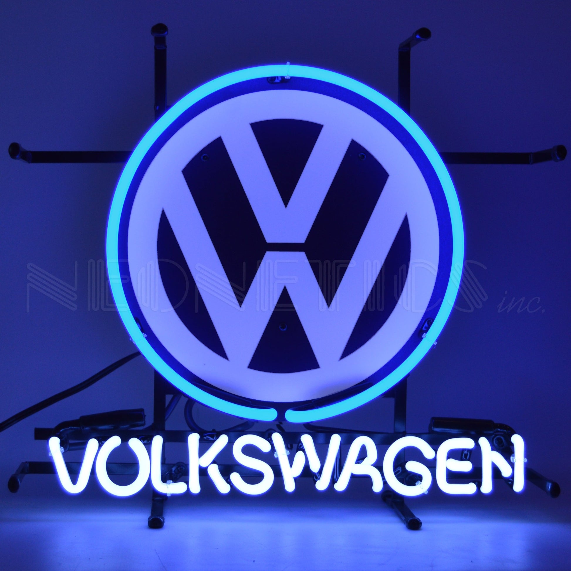 Illuminated Volkswagen Neon Sign featuring the iconic VW emblem in neon lights.