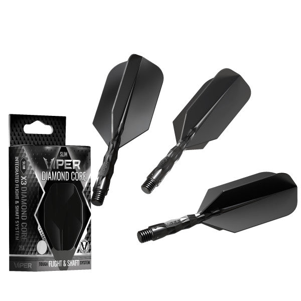 Viper Diamond Core Integrated Dart Flight & Shaft System - Short Shaft, Slim Flight - Black