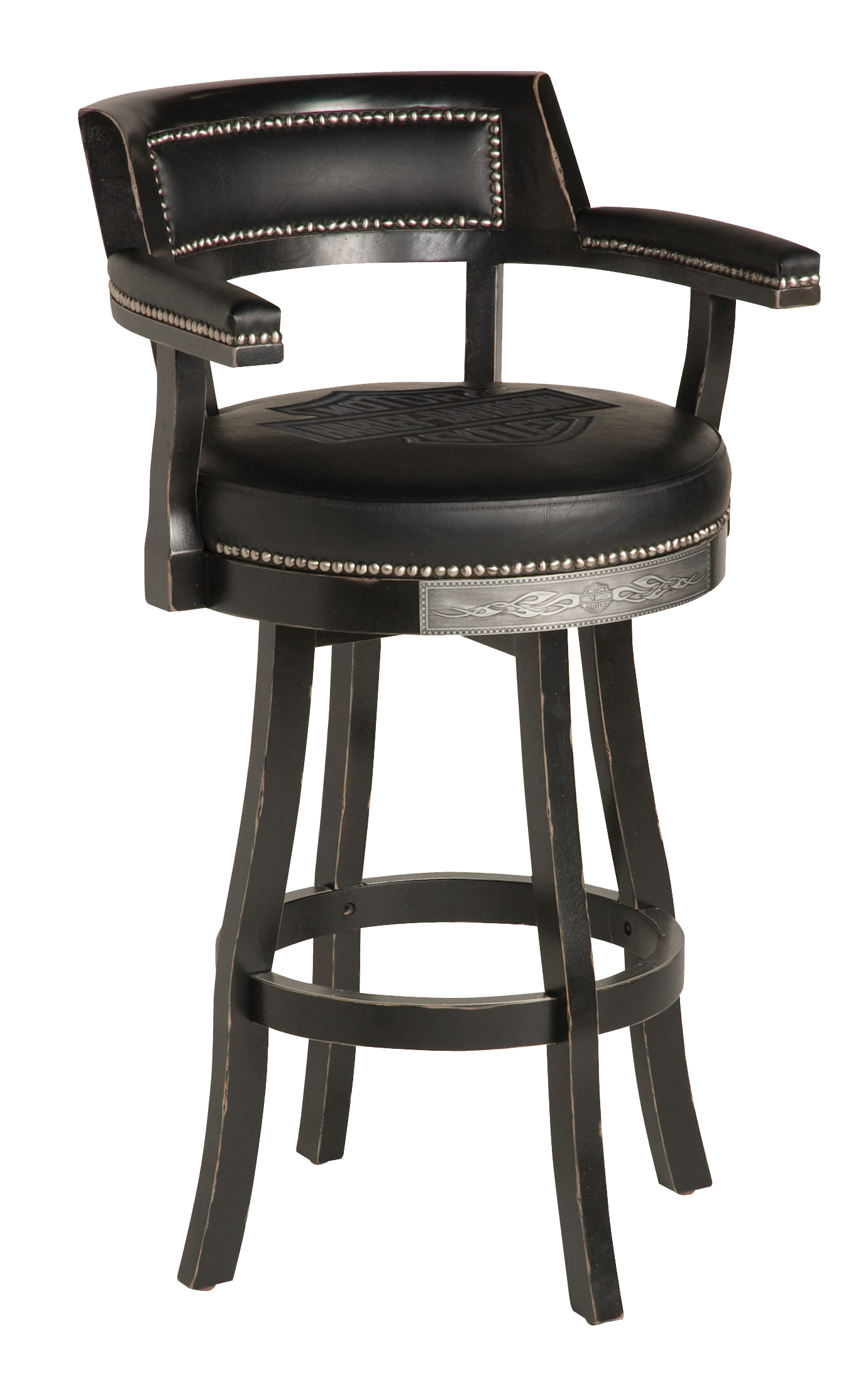 Harley Davidson Bar & Shield Flames Bar Stool with Backrest