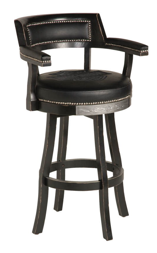 Harley Davidson Bar & Shield Flames Bar Stool with Backrest