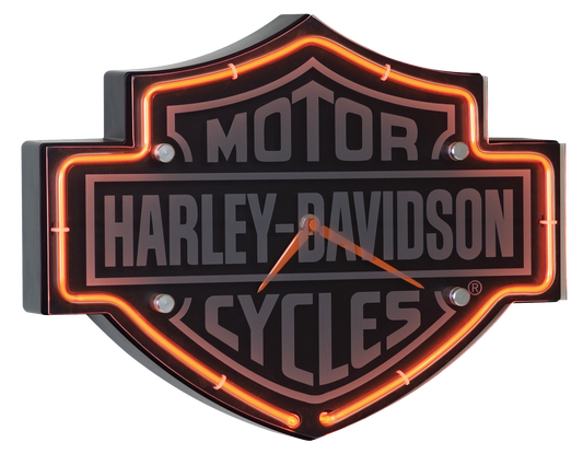 Harley Davidson Etched B&S Shaped Neon Clock