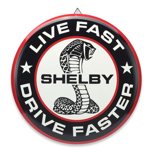 Open Road Brands Shelby Live Fast Drive Faster Button Round Metal Sign
