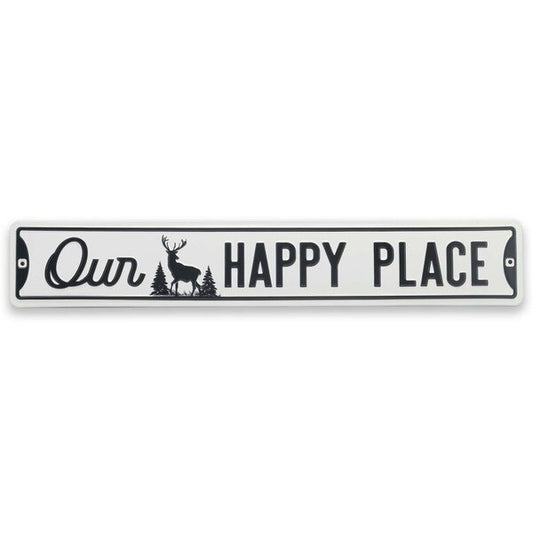 Our Happy Place Deer Silhouette Metal Street Sign