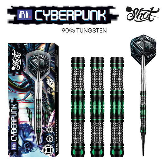 Shot Darts AI Cyberpunk Soft Tip Dart Set-90% Tungsten Barrels-20gm