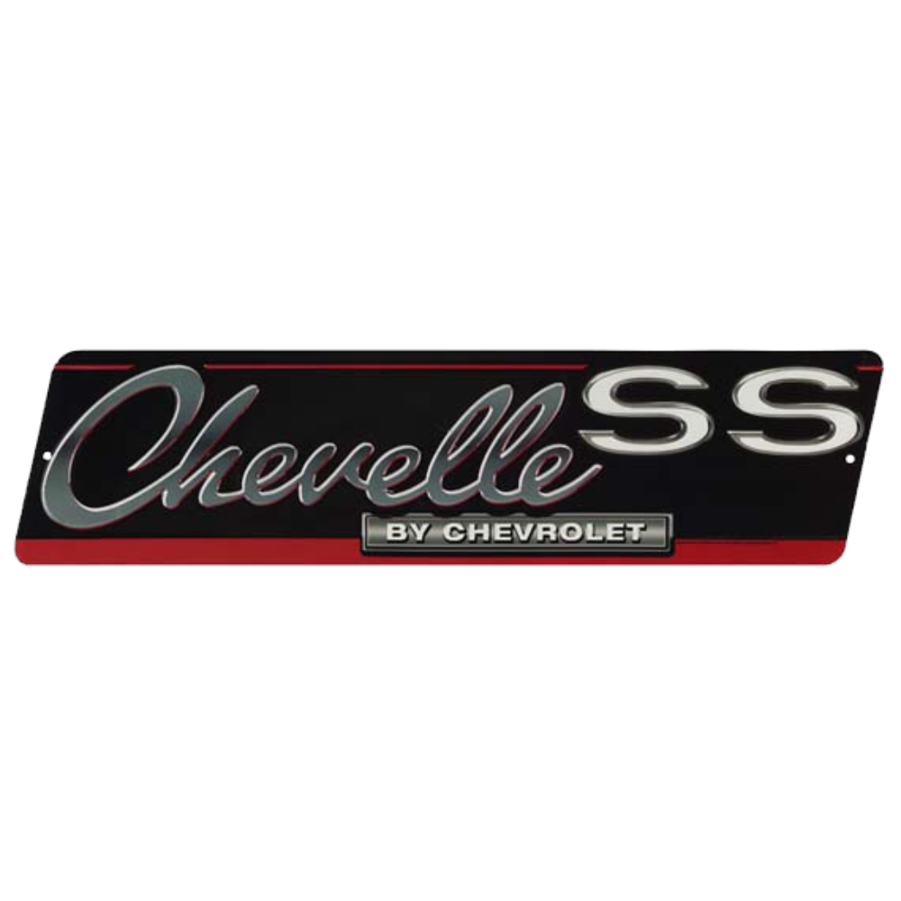 Classic black and red Chevrolet Chevelle SS decorative tin sign.