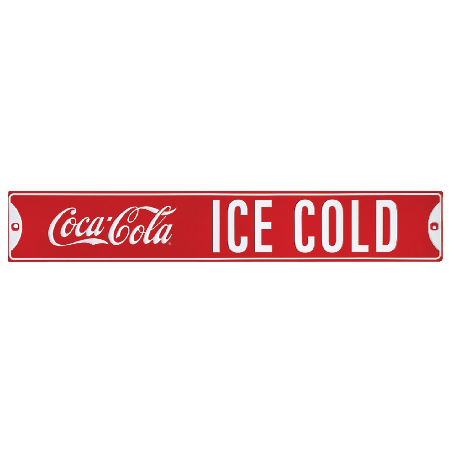 Vintage-inspired red Coca-Cola 'ICE COLD' street-style tin sign.