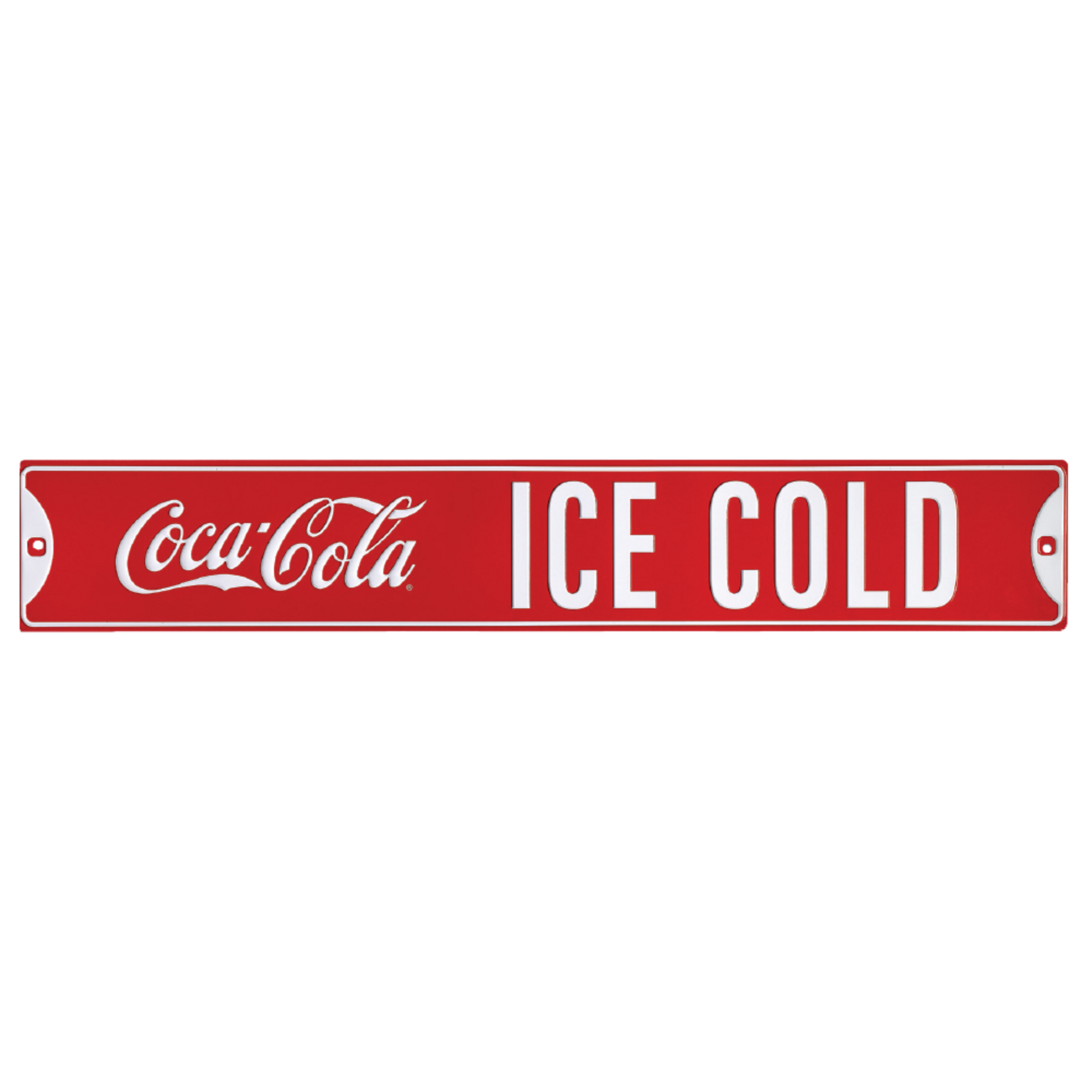 Vintage-inspired red Coca-Cola 'ICE COLD' street-style tin sign.
