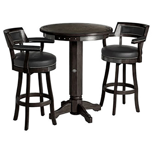 Harley Davidson Bar & Shield Flames Pub Table & Backrest Stool Set w/ Vintage Black finish