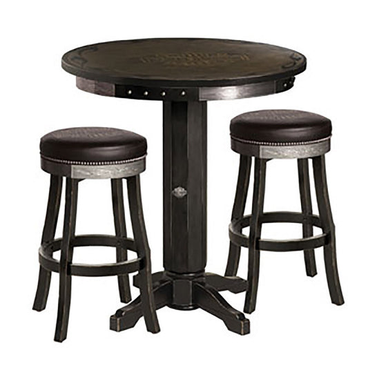 Harley Davidson Bar & Shield Flames Pub Table & Stool Set w/ Vintage Black Finish