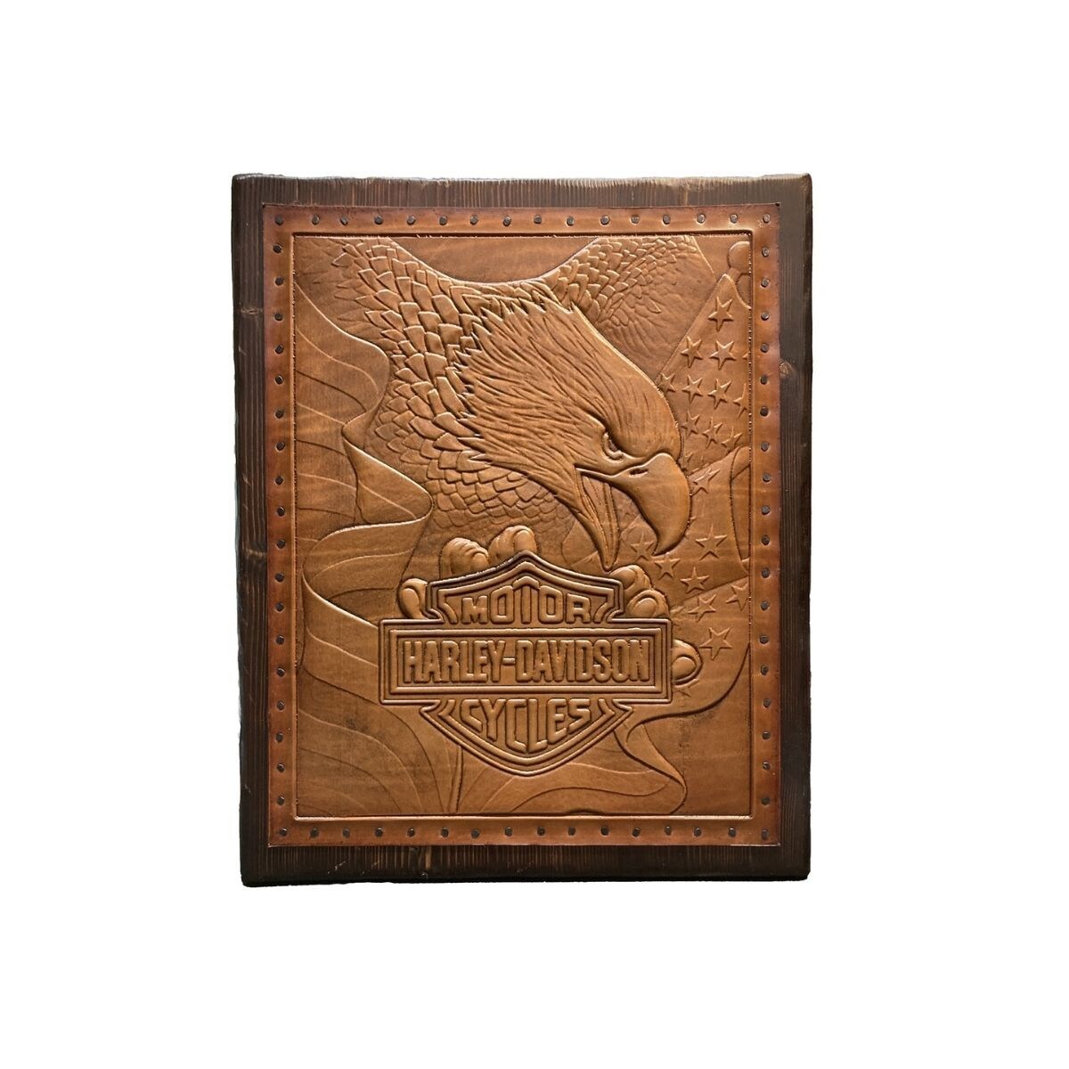 Harley Davidson Patriotic Eagle Leather Wall Art