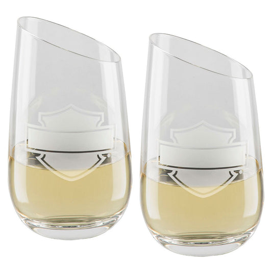 Harley Davidson Silhouette Bar & Shield Stemless Wine Glass Set