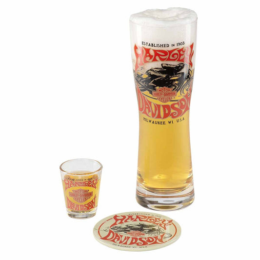Harley Davidson 1970s Racer Pilsner / Shot Glass Gift Set
