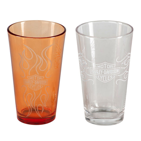 Harley Davidson B&S Flames Pint Glass Set
