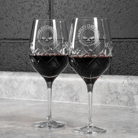 Harley Davidson Willie G. Skull Crystal Wine Glass Set