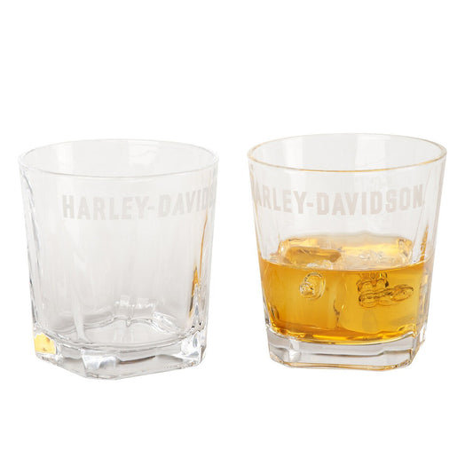 Harley Davidson Etched Rocks Glass Set