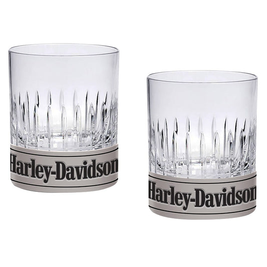 Harley Davidson Metal Base Rocks Glass Set