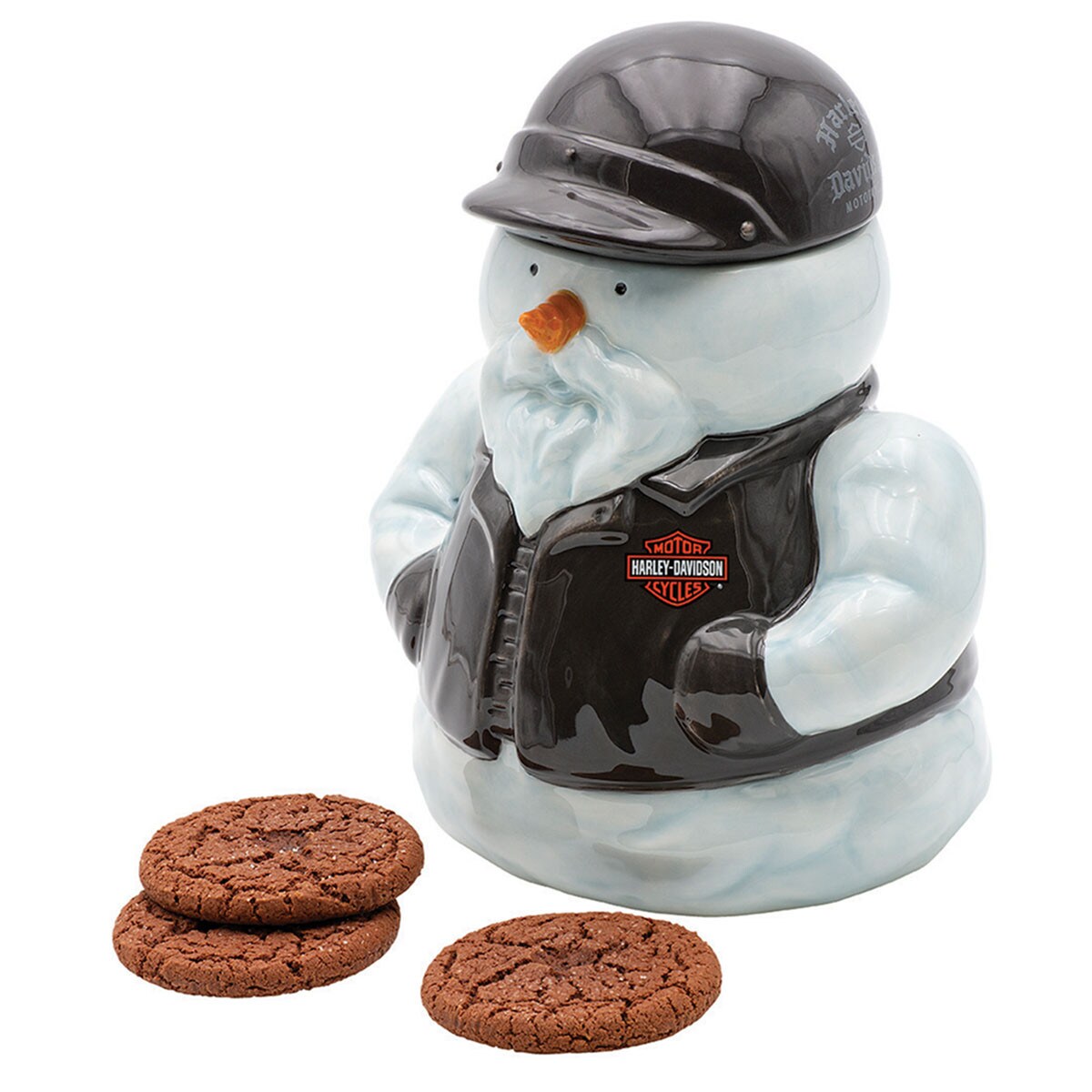 Harley Davidson Biker Snowman Cookie Jar