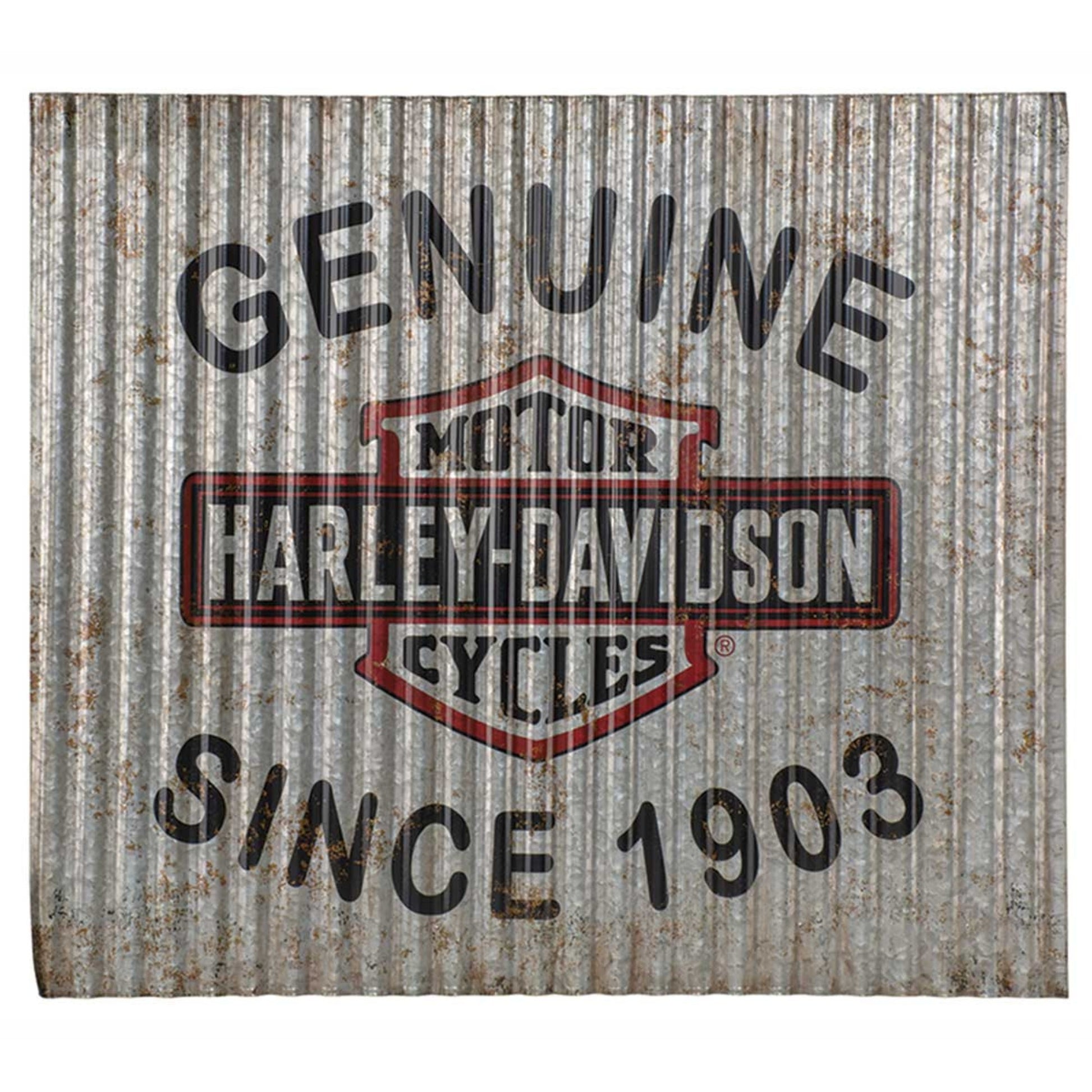 Genuine Harley Davidson antiqued Corrugated Metal Sign celebrating its legacy since 1903.