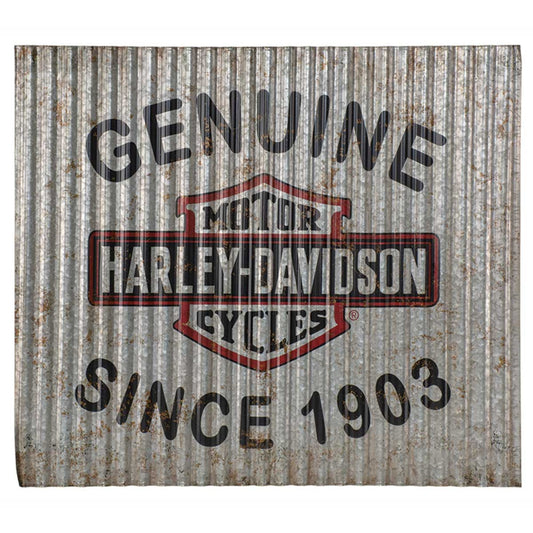 Genuine Harley Davidson antiqued Corrugated Metal Sign celebrating its legacy since 1903.