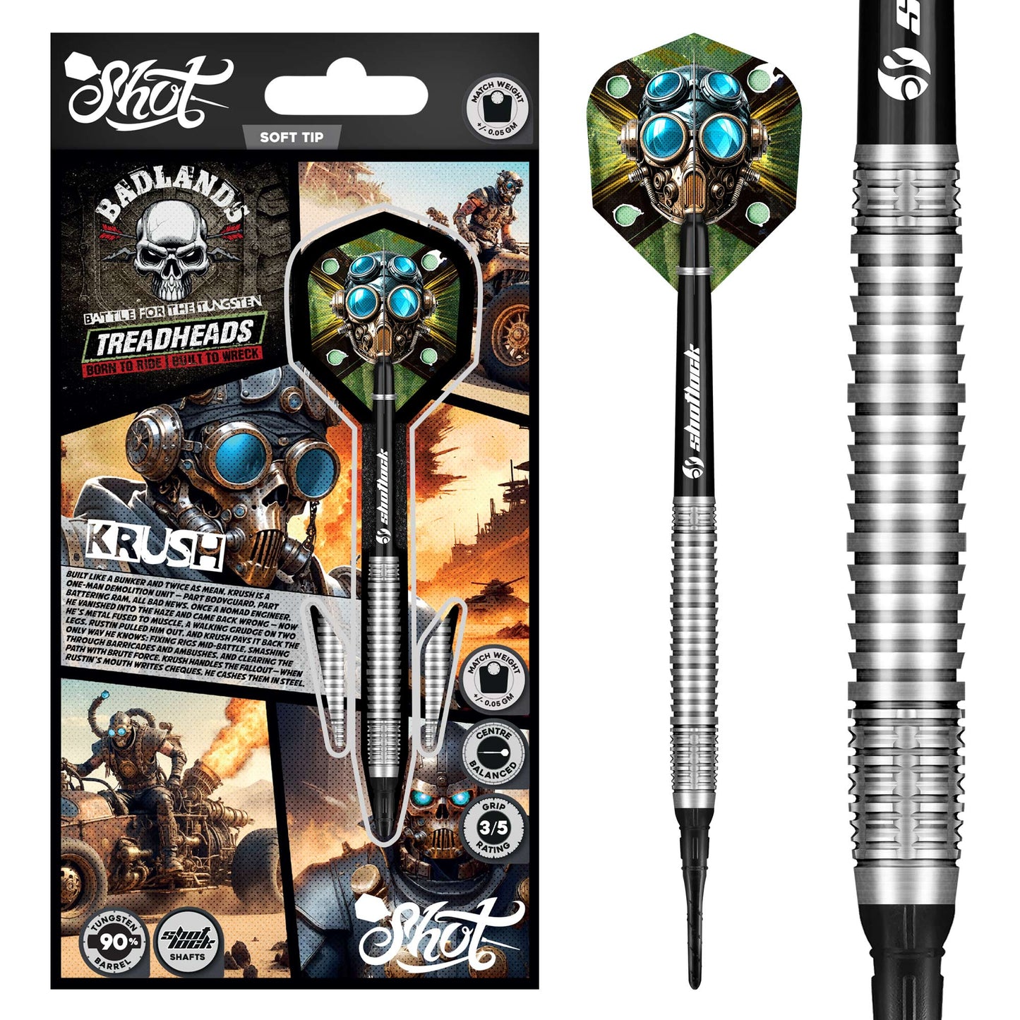 Shot Darts Badlands Krush Soft Tip Dart Set 90% Tungsten Barrels - 20gm
