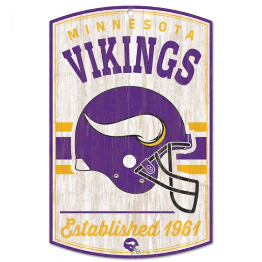 Minnesota Vikings Helmet Logo Wooden Sign with helmet and text "Established 1961"