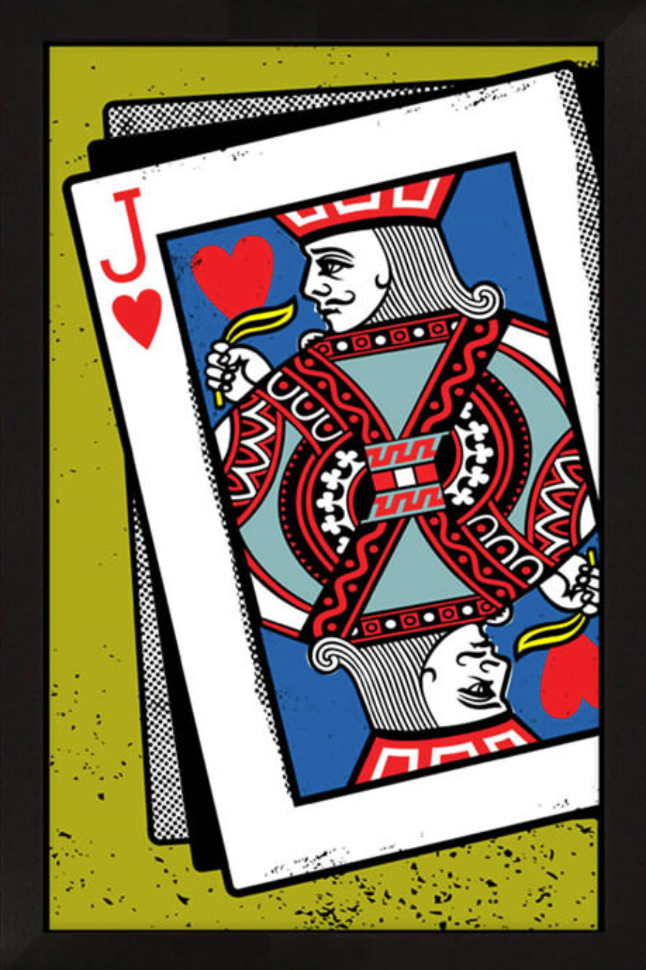 Jack of Hearts Framed Artwork in Modern Style with Textured Details and Bold Colors
